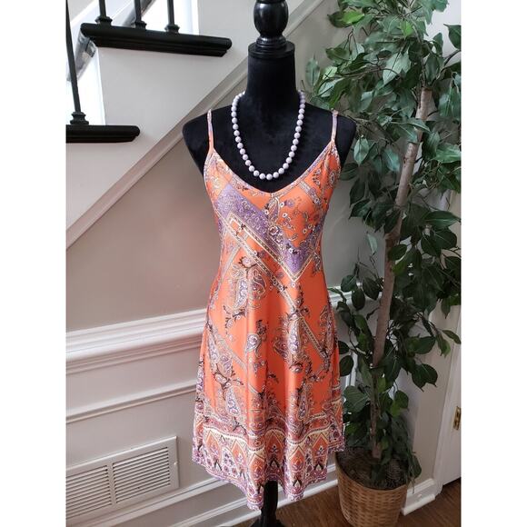 Women's Multicolor 100% Polyester Casual V-Neck Sleeveless Knee Length Dress L - Picture 1 of 14